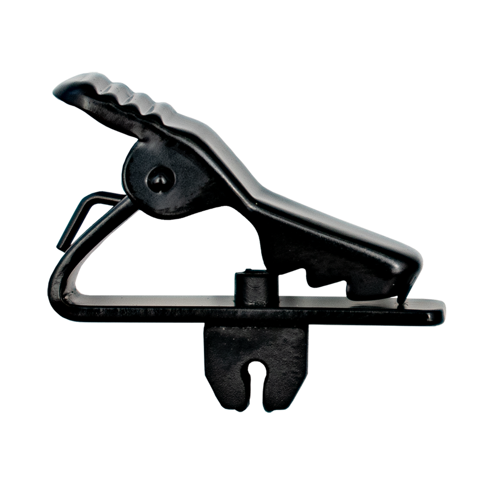 Alligator style clip designed to secure cables to microphones.