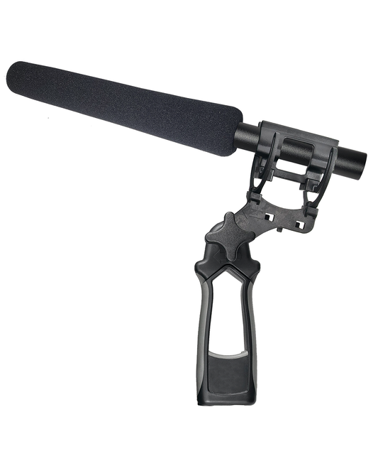 Acacia Audio Shotgun PAK Microphone with a long, directional design, ideal for film, broadcast, interviews, and field recording Shown is the system