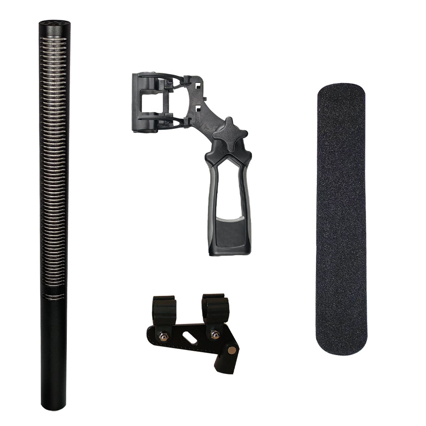 Acacia Audio Shotgun Microphone with a long, directional design, ideal for film, broadcast, interviews, and field recording shown are parts
