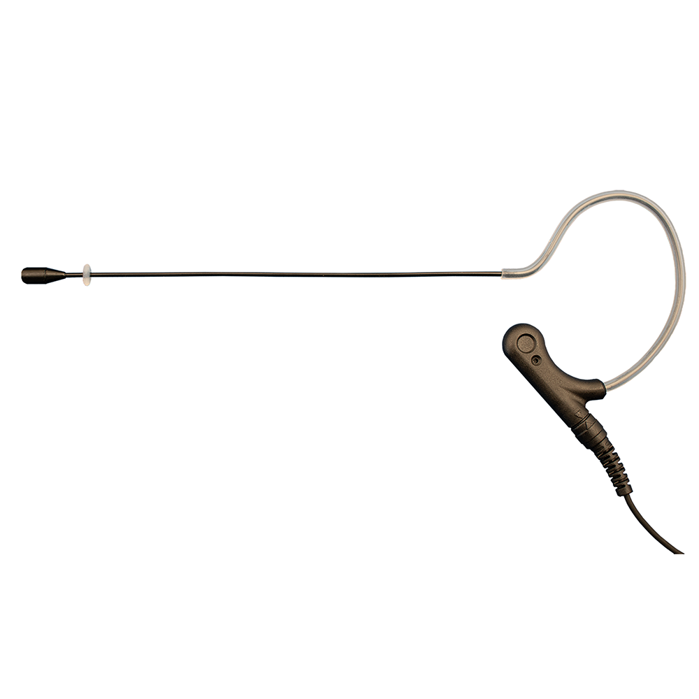 Black single ear headset microphone suitable for professional audio use in churches, worship, school, theater, vocal recording, presentations, and concerts.