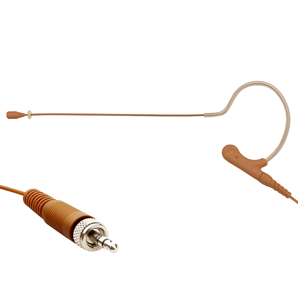 Cocoa single ear headset microphone suitable for professional audio use in churches, worship, school, theater, vocal recording, presentations, and concerts.