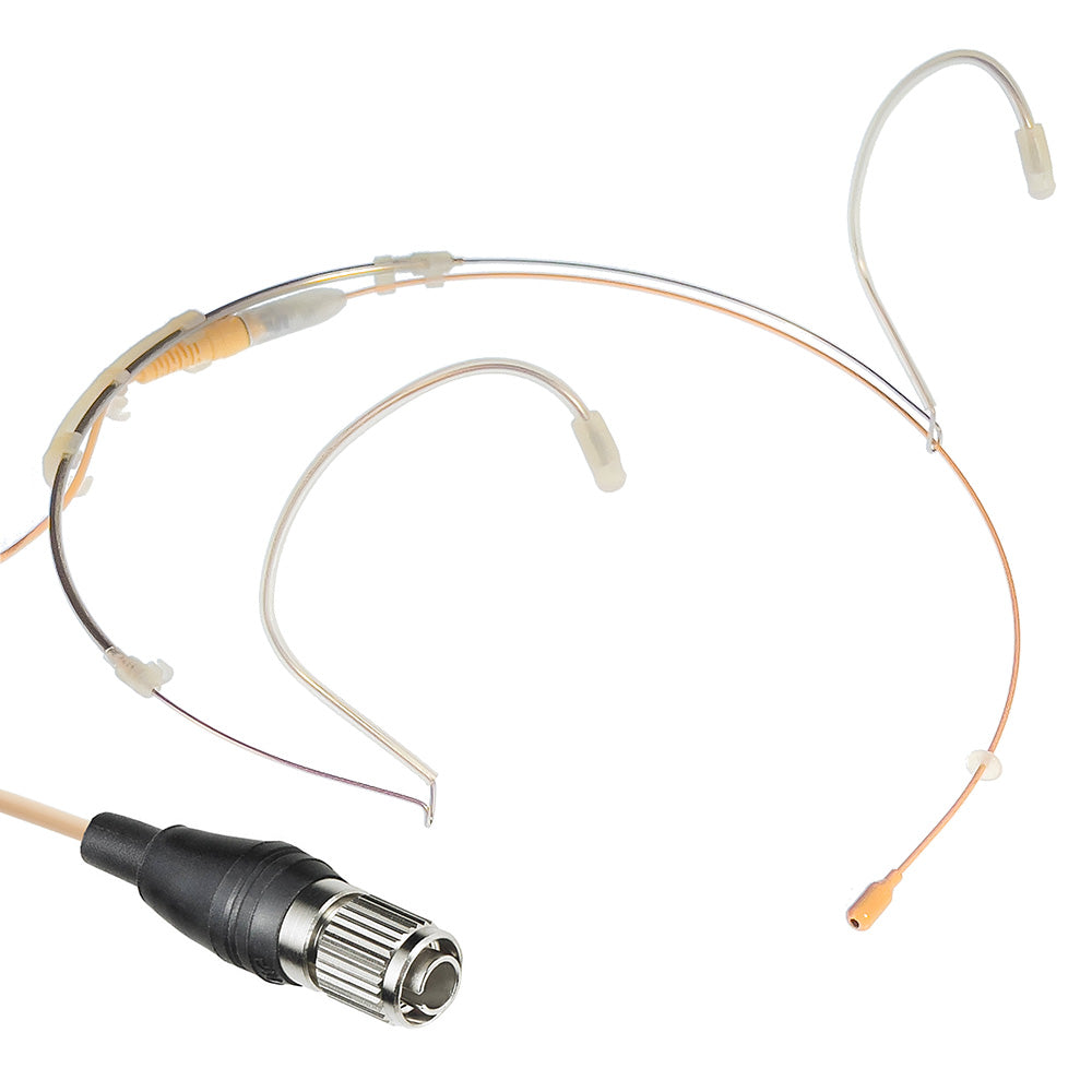 Dual ear headset microphone suitable for professional audio use in churches, worship, school, theater, vocal recording, presentations, and concerts.