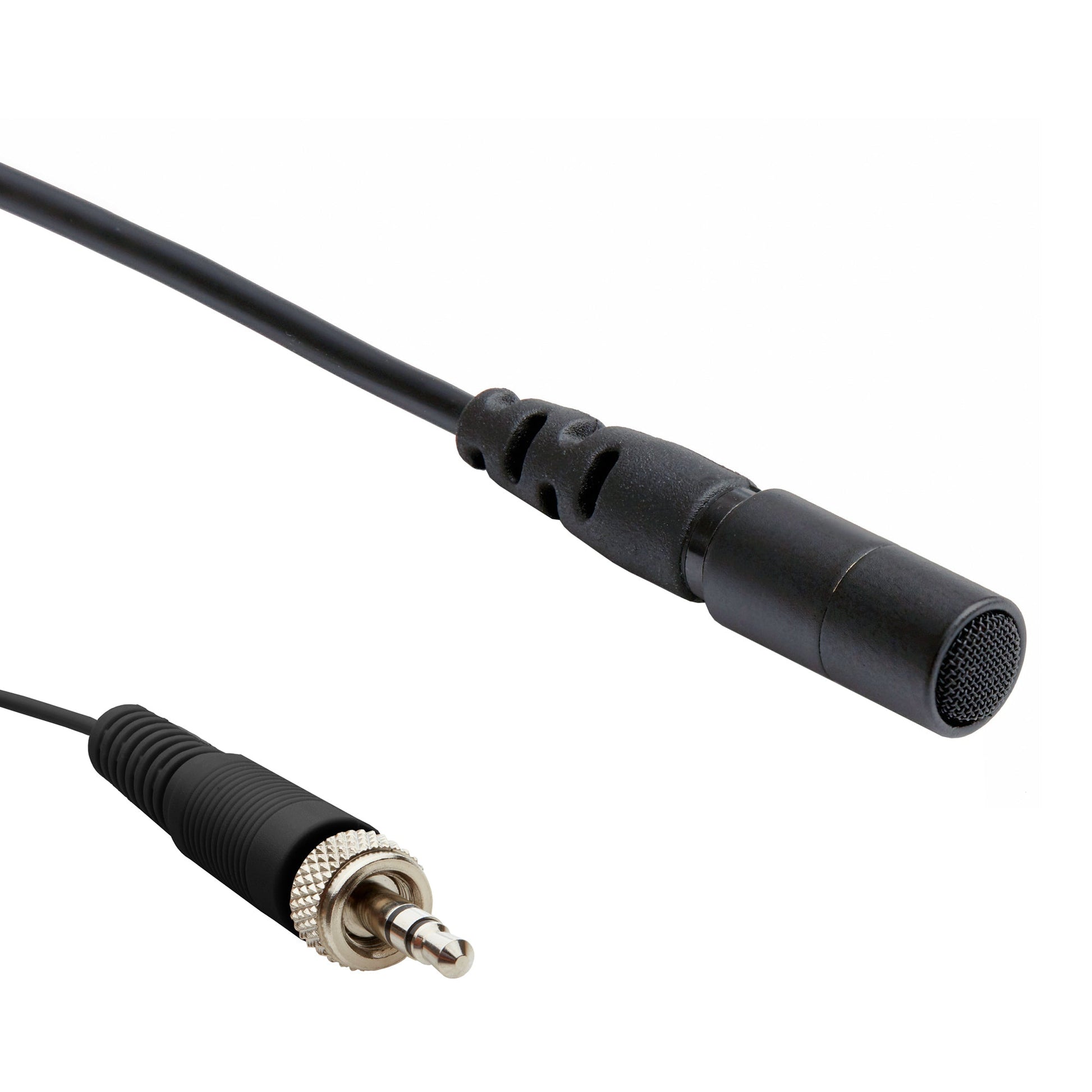 Acacia Audio Platinum Lavalier microphone – a compact, clip-on lapel mic with a sleek black design, wired connection, and foam windscreen, designed for clear audio recording in professional or mobile setups shown with Sennheiser connector