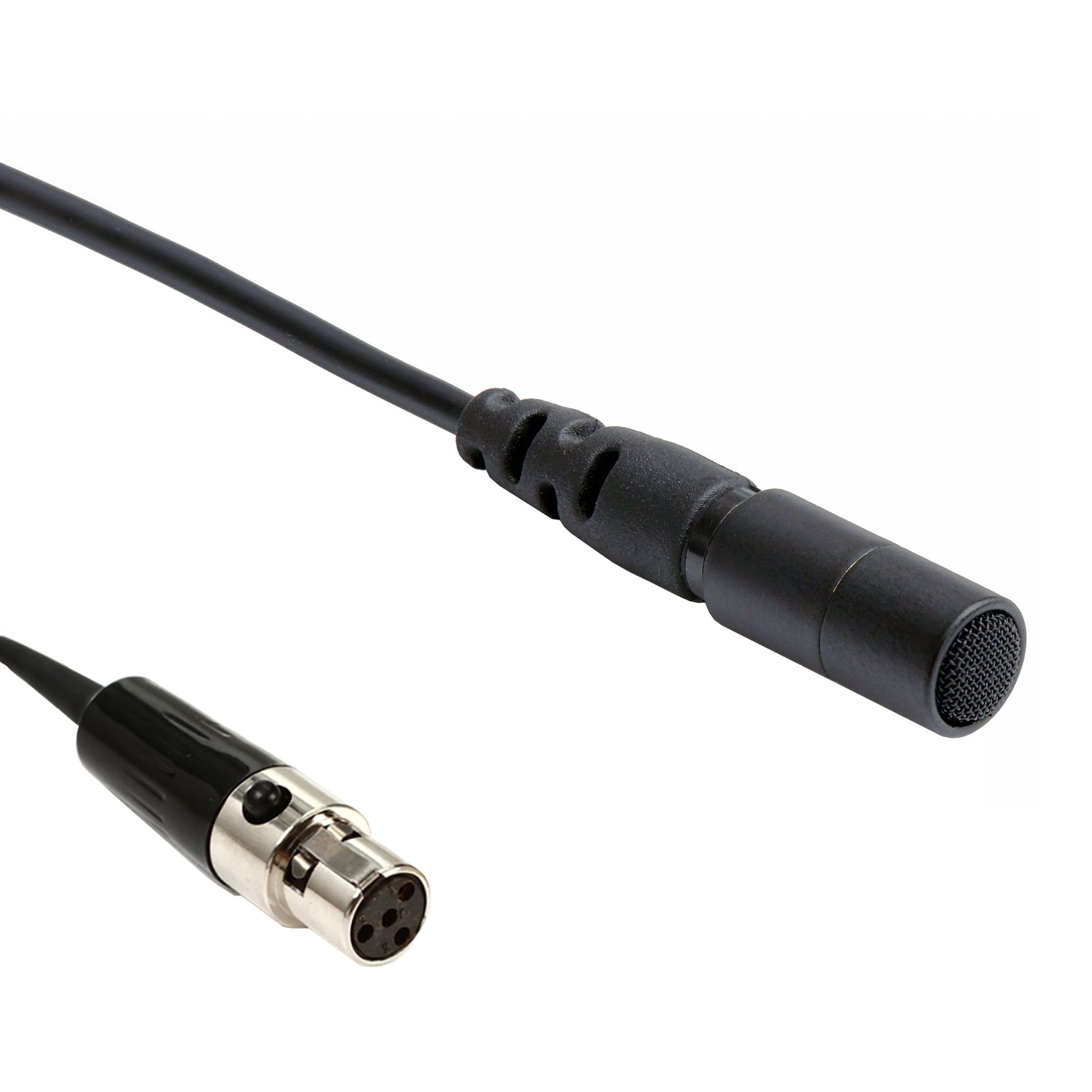 Acacia Audio Platinum Lavalier microphone – a compact, clip-on lapel mic with a sleek black design, wired connection, and foam windscreen, designed for clear audio recording in professional or mobile setups shown with Shure connector