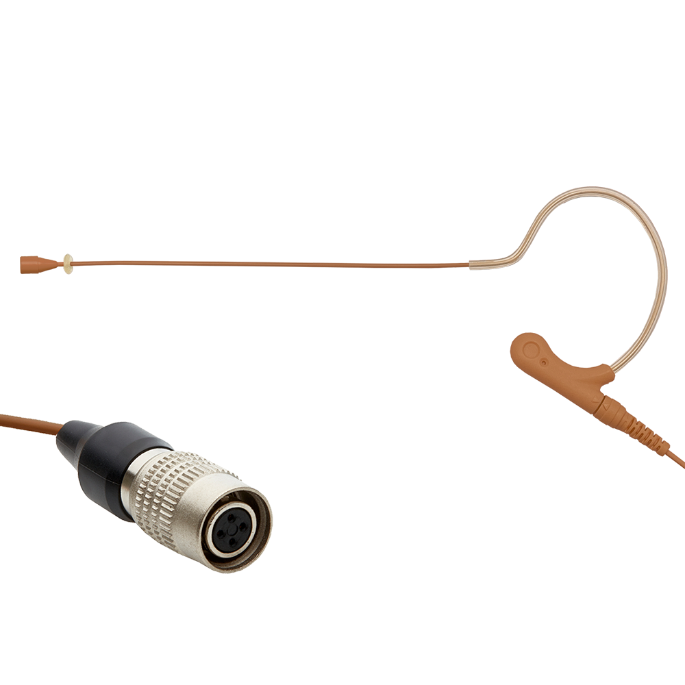 Single ear headset microphone suitable for professional audio use in churches, worship, school, theater, vocal recording, presentations, and concerts.