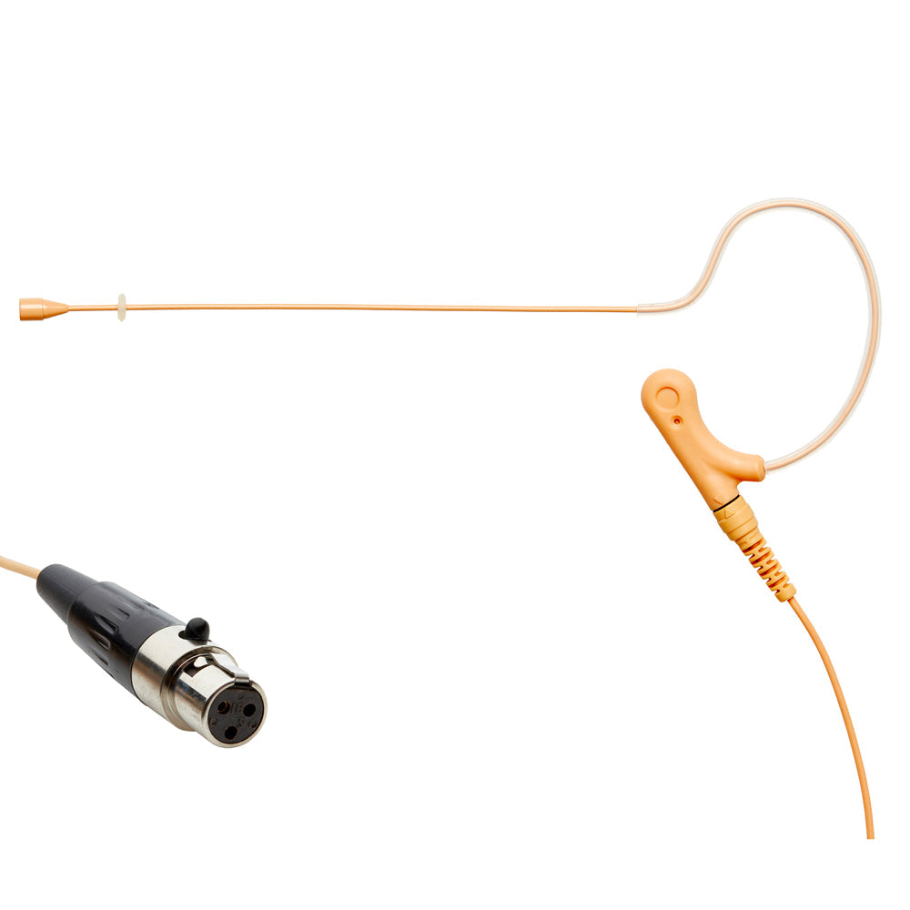 Single ear headset microphone suitable for professional audio use in churches, worship, school, theater, vocal recording, presentations, and concerts.