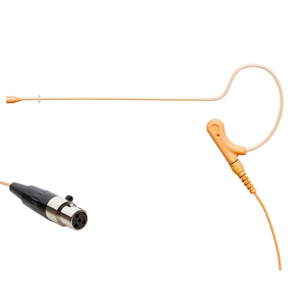 Single ear headset microphone suitable for professional audio use in churches, worship, school, theater, vocal recording, presentations, and concerts.
