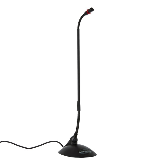 Acacia Audio LIZ Podium Microphone with gooseneck design on a sleek base, ideal for speeches, conferences, and lecterns