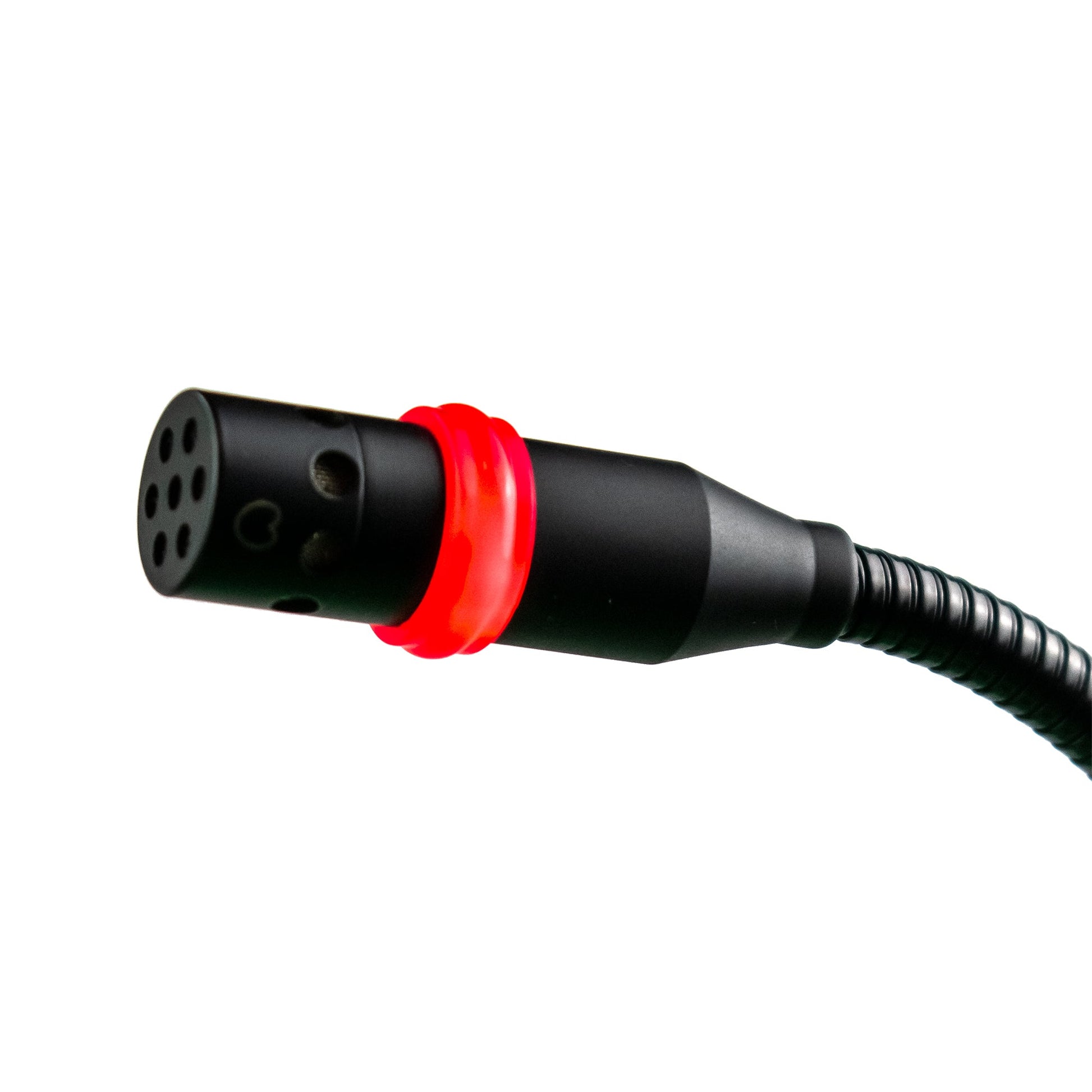 Acacia Audio LIZ Podium Microphone with gooseneck design on a sleek base, ideal for speeches, conferences, and lecterns shown with illuminated ring