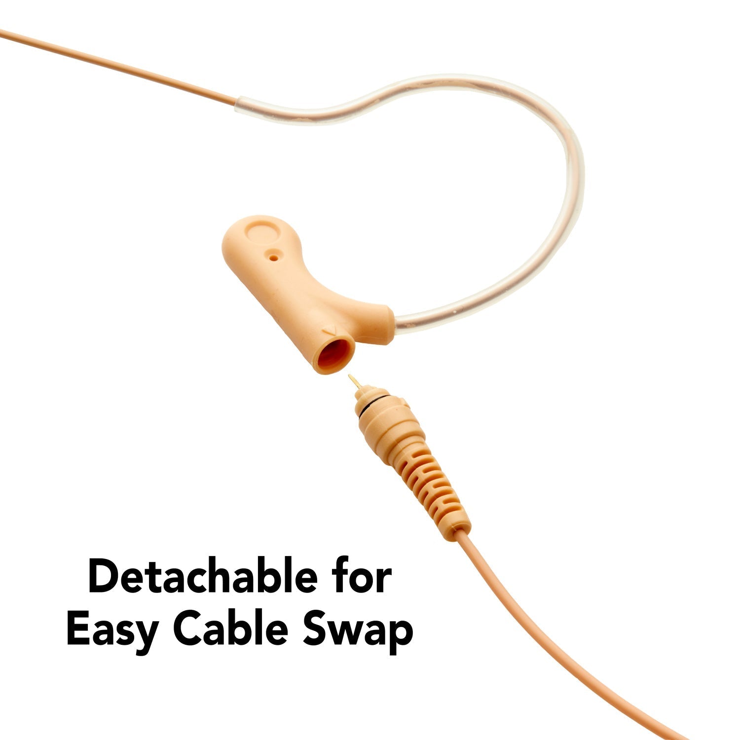 Detachable cables for easy swap on headset microphone suitable for professional audio use in churches, worship, school, theater, vocal recording, presentations, and concerts.