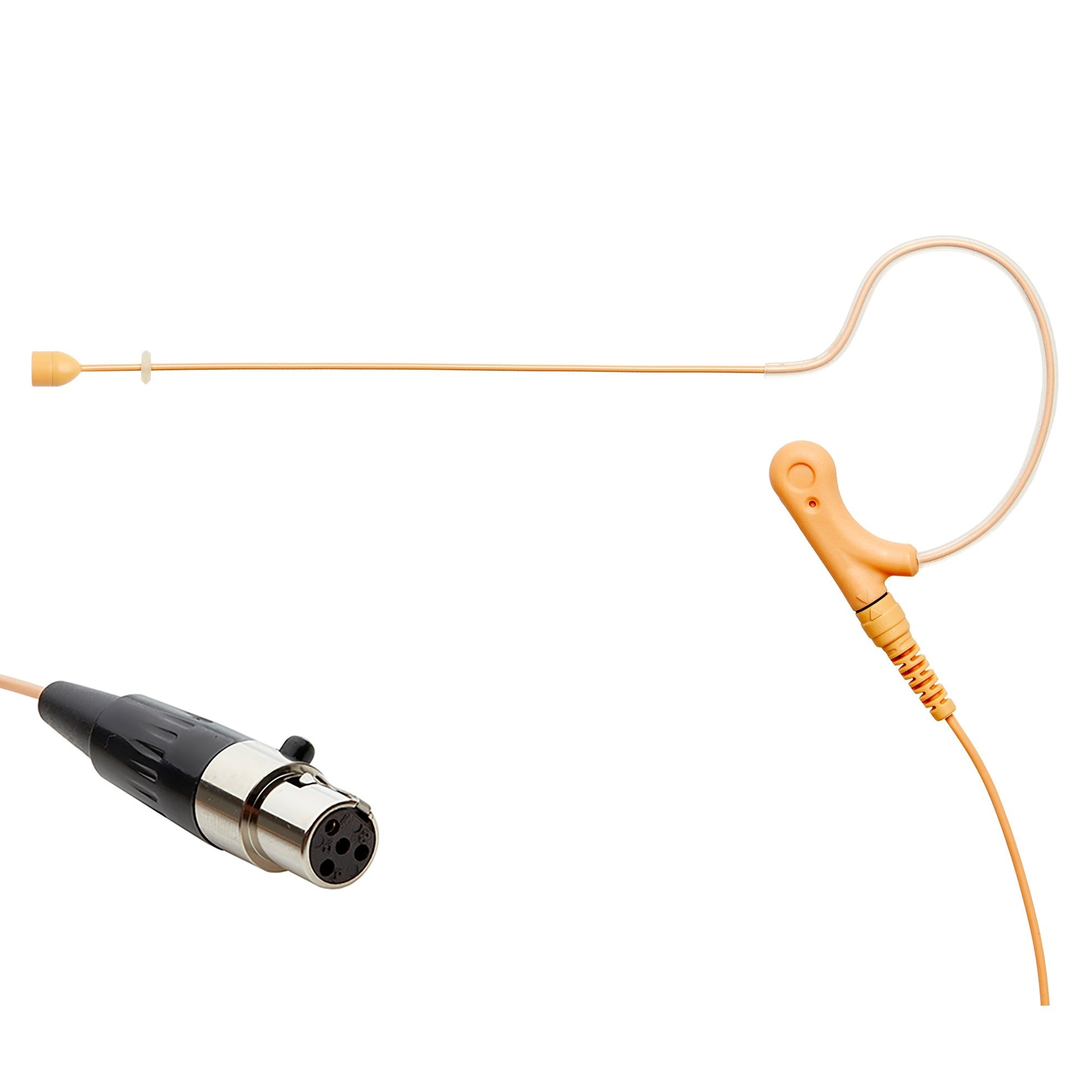 Single ear headset microphone suitable for professional audio use in churches, worship, school, theater, vocal recording, presentations, and concerts.