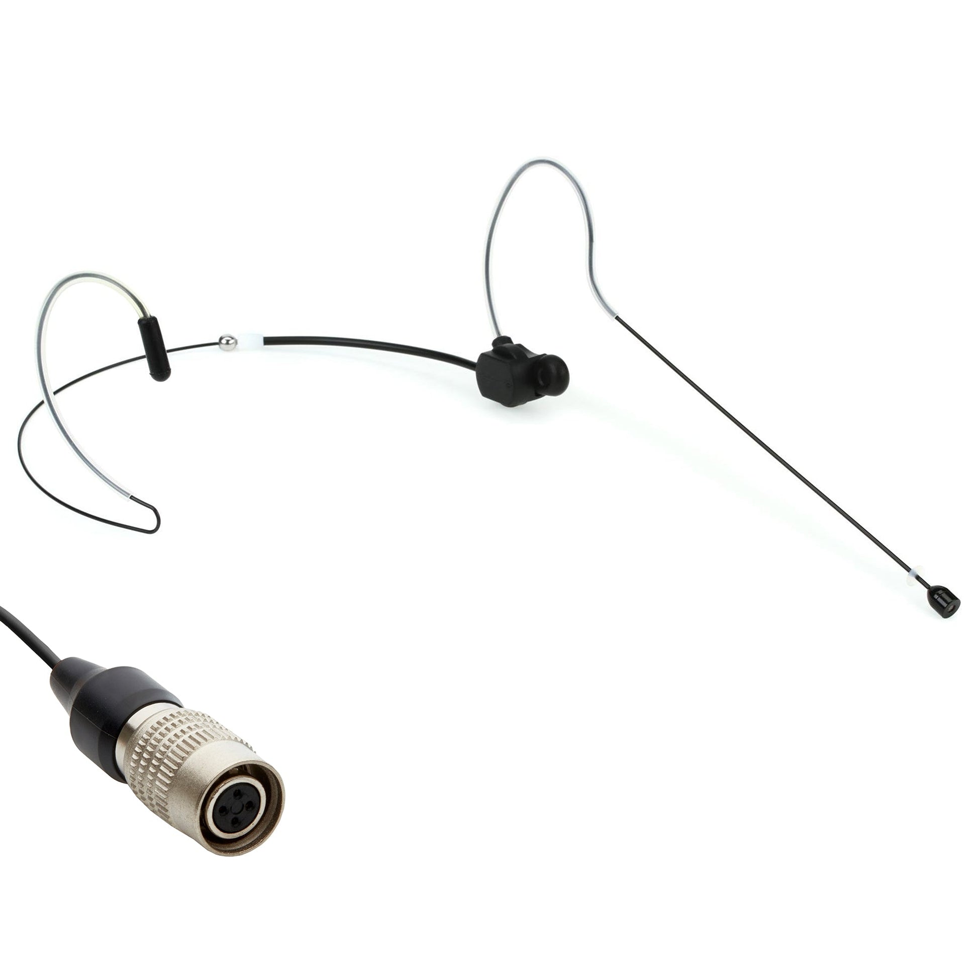 Black dual ear headset microphone suitable for professional audio use in churches, worship, school, theater, vocal recording, presentations, and concerts.