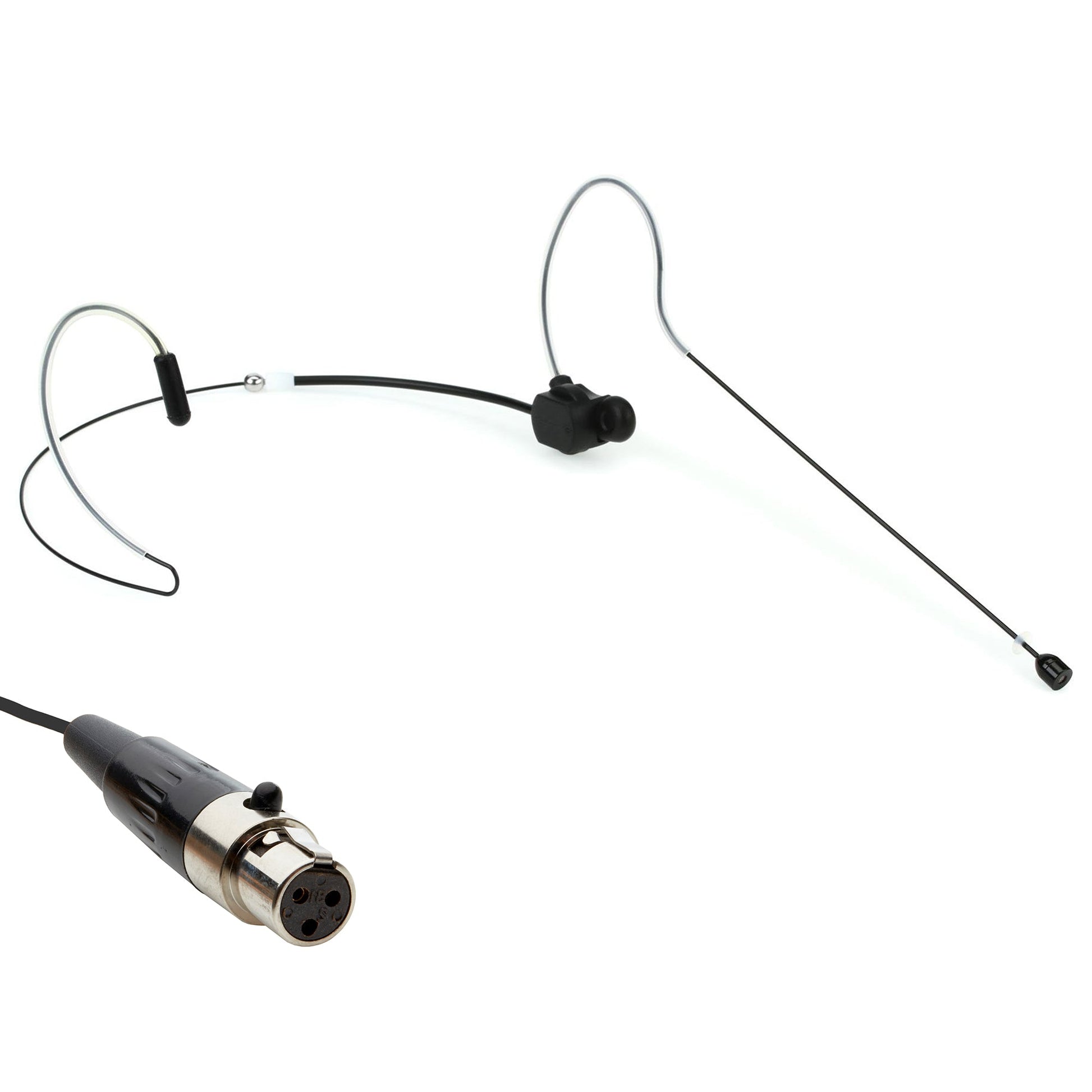 Black dual ear headset microphone suitable for professional audio use in churches, worship, school, theater, vocal recording, presentations, and concerts.