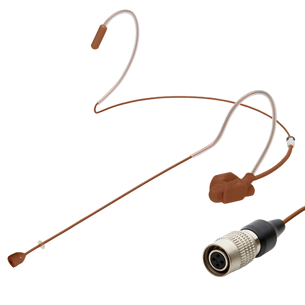 Cocoa dual ear headset microphone suitable for professional audio use in churches, worship, school, theater, vocal recording, presentations, and concerts.
