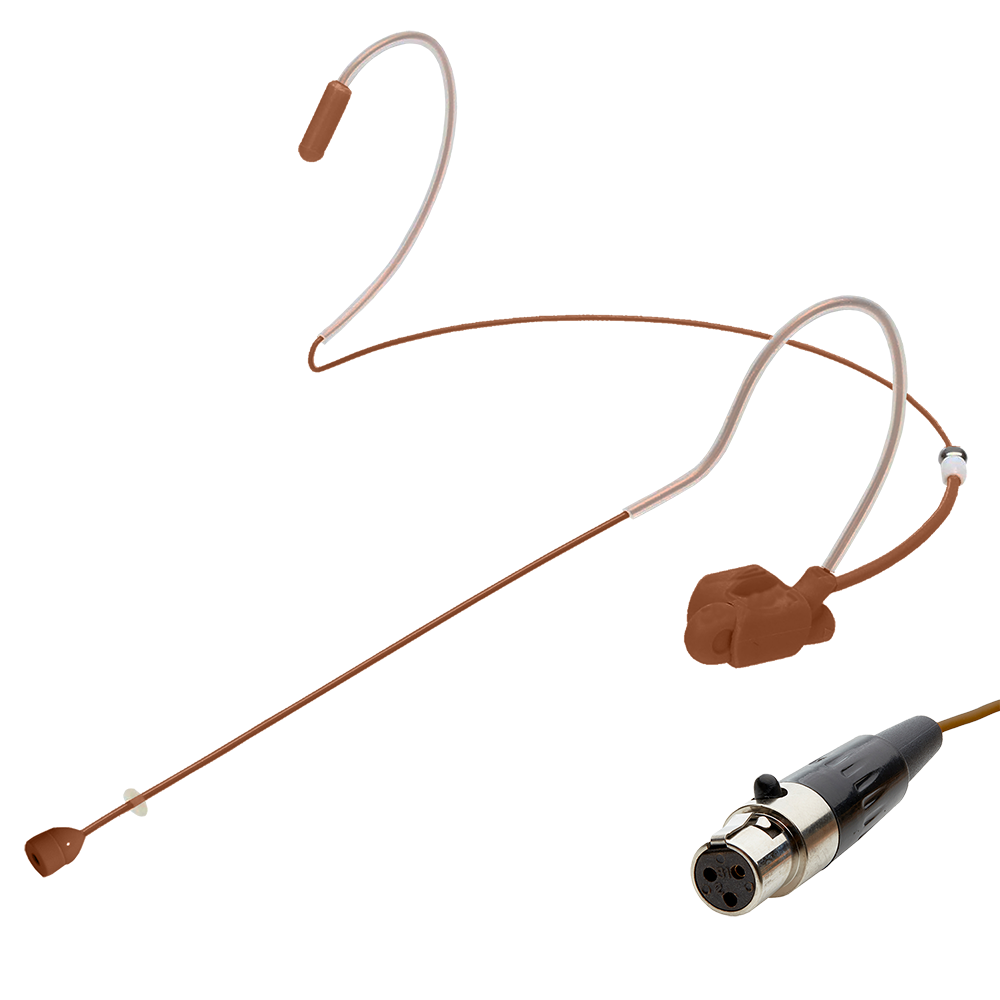 Cocoa dual ear headset microphone suitable for professional audio use in churches, worship, school, theater, vocal recording, presentations, and concerts.