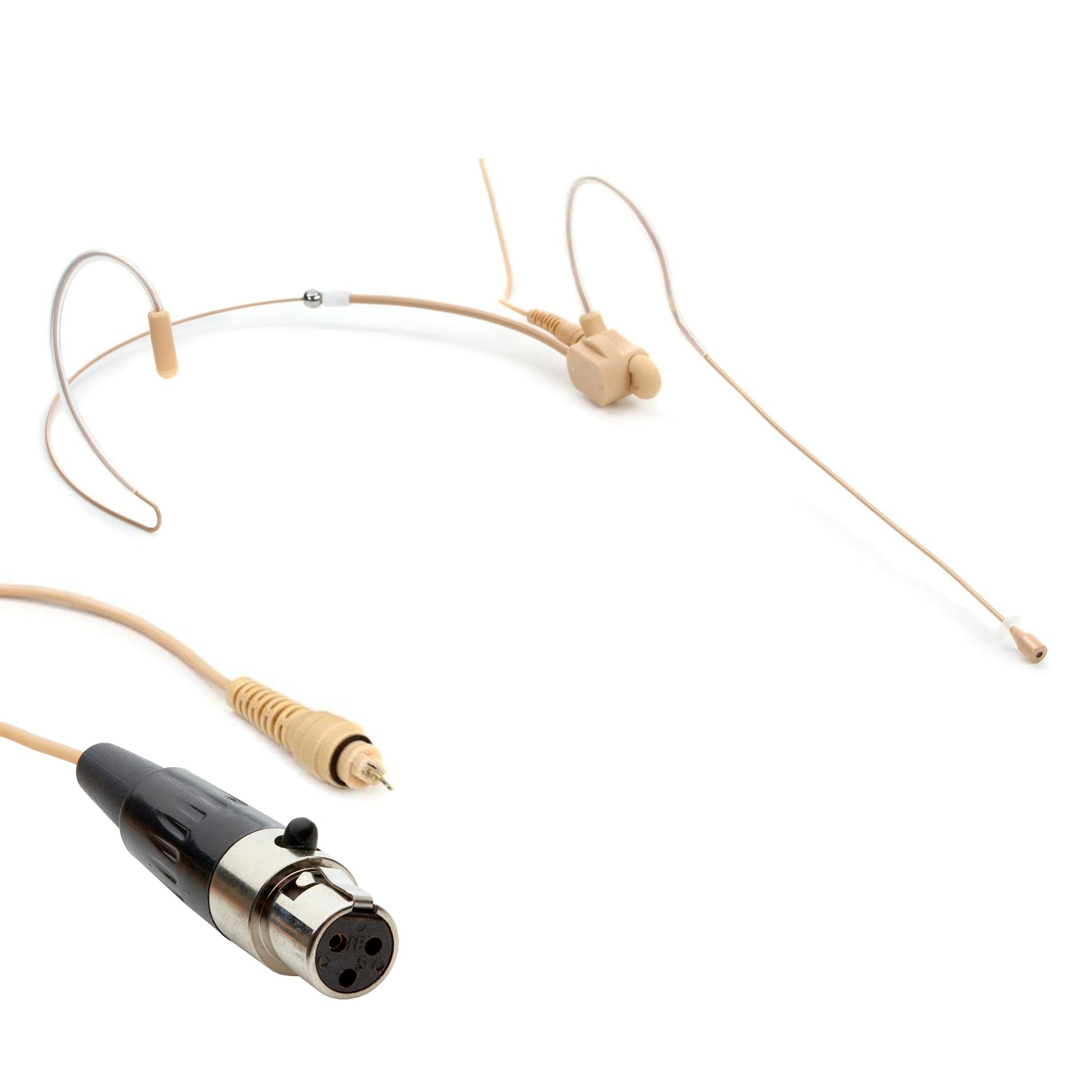 Dual ear headset microphone with adjustable boom arm and over-ear design, suitable for professional audio use in churches, worship, school, theater, vocal recording, presentations, and concerts.