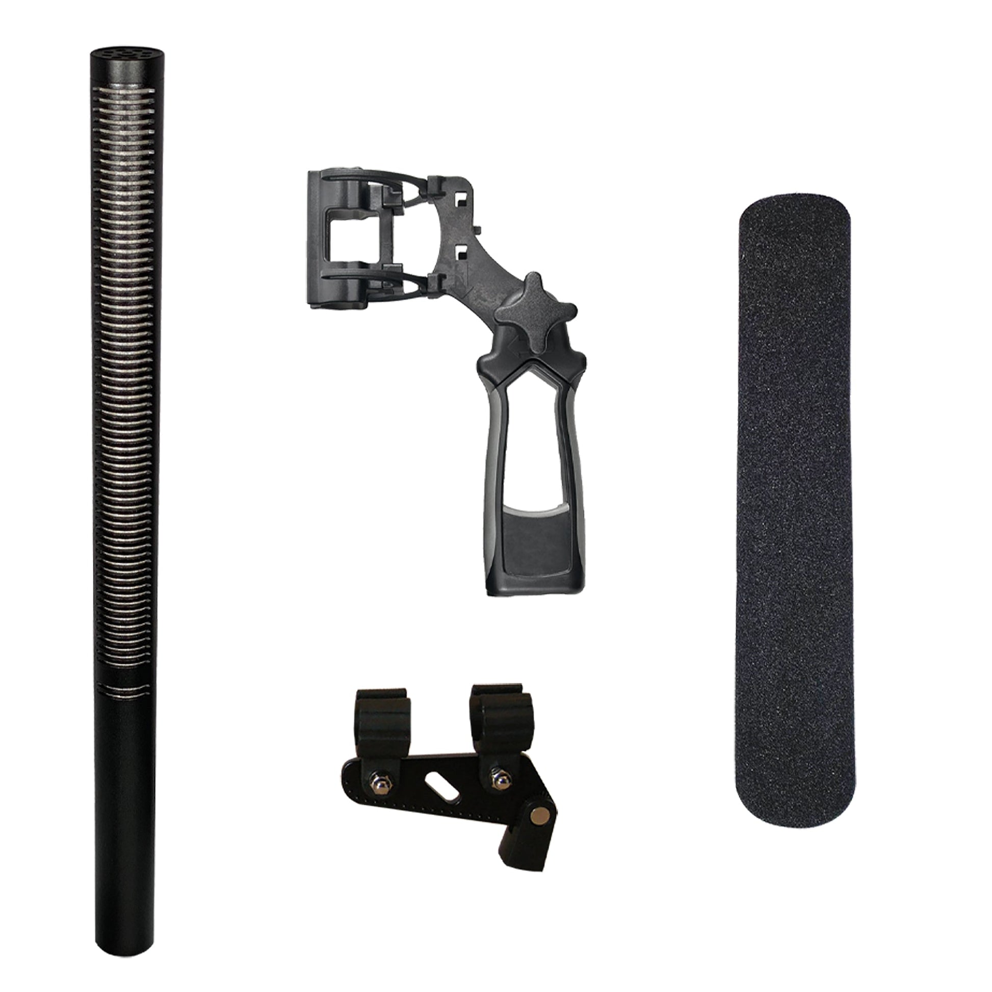 Acacia Audio Shotgun Microphone with a long, directional design, ideal for film, broadcast, interviews, and field recording shown are parts