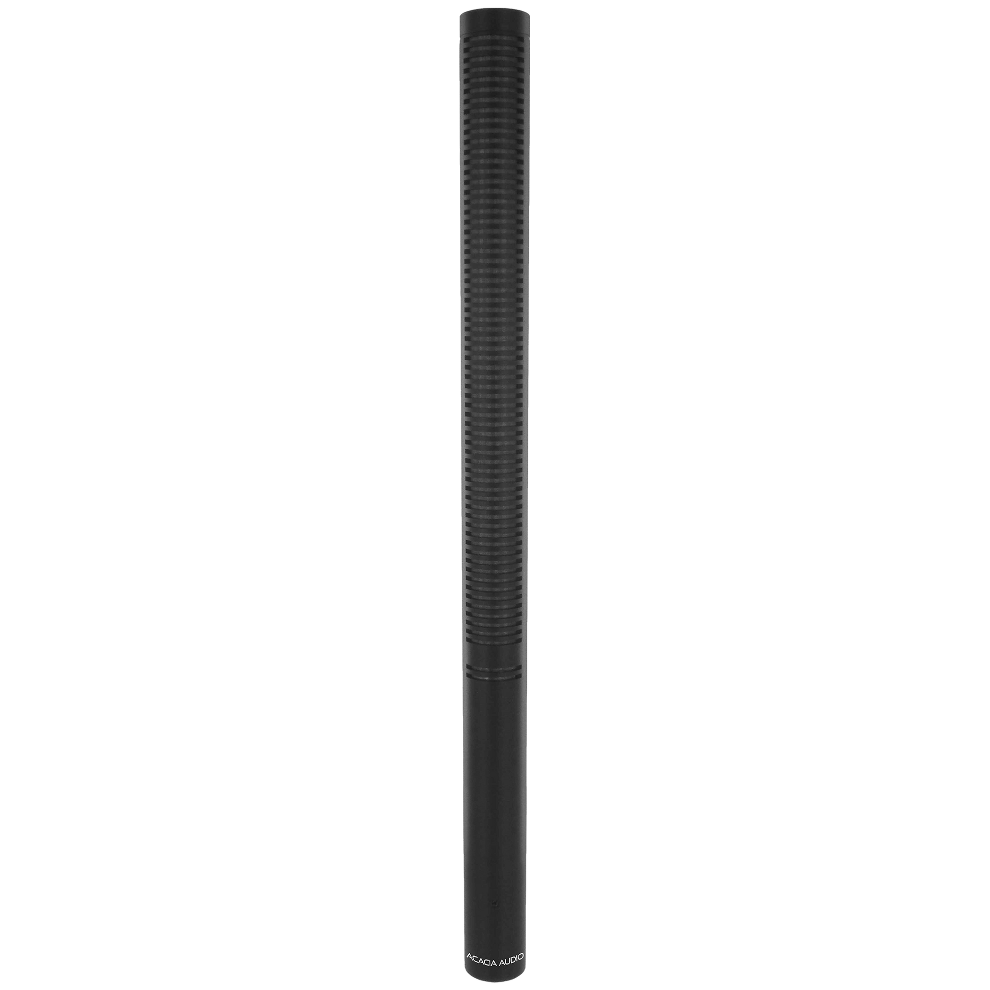 Acacia Audio Shotgun Microphone with a long, directional design, ideal for film, broadcast, interviews, and field recording shown is the microphone